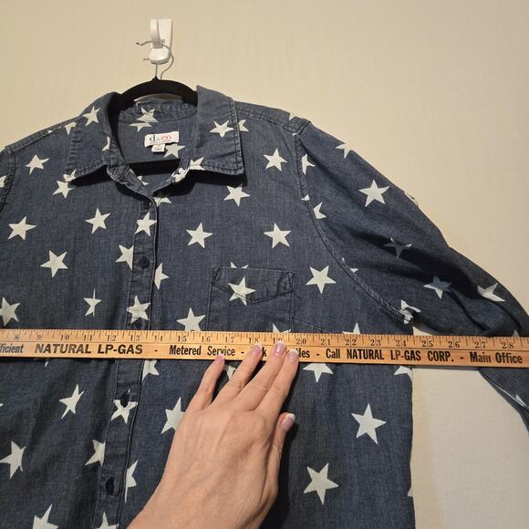 D&Co Denim Stars Button Shirt Womens XL Blue Patriotic July 4th Western Boho - Picture 7 of 9